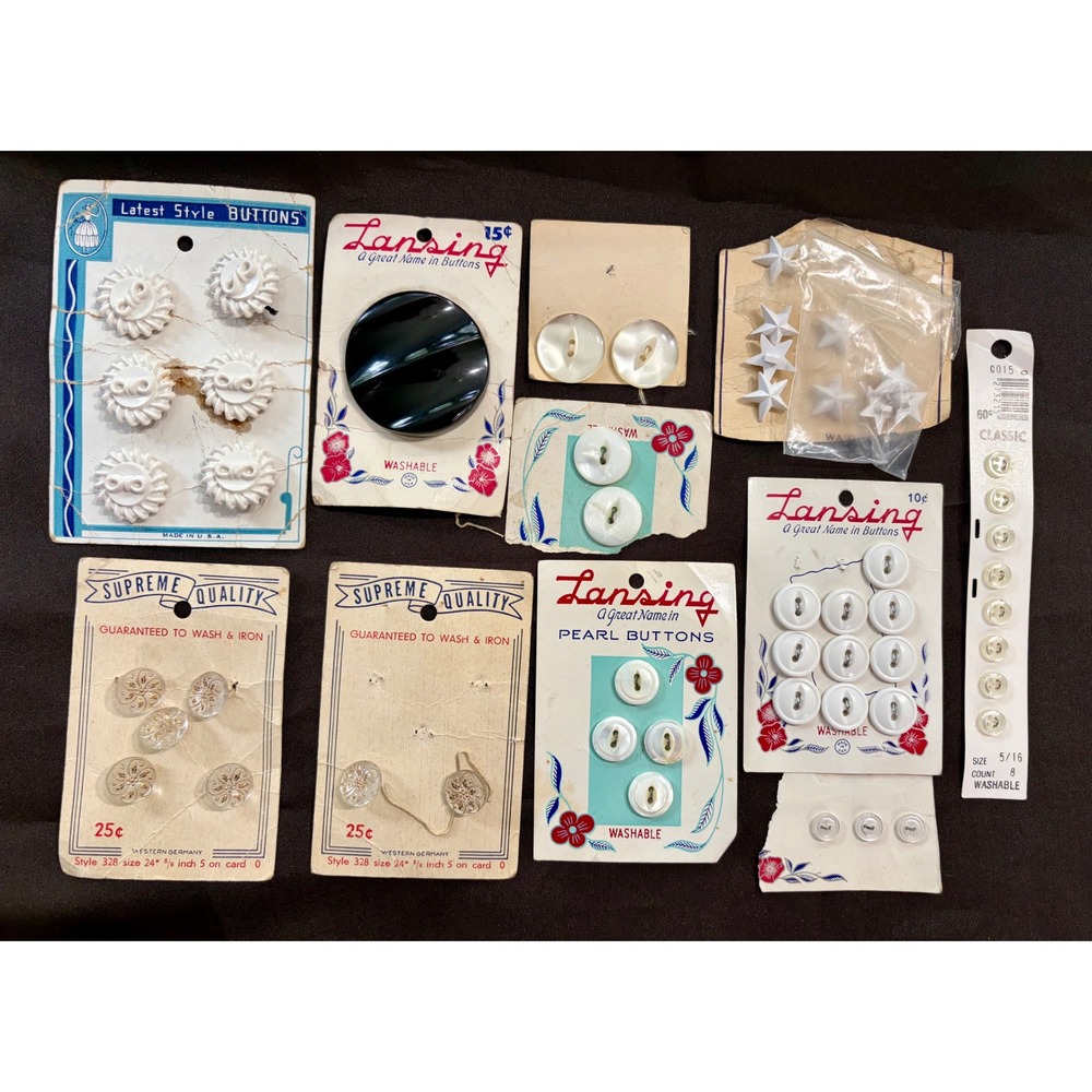 Vintage Button Lot Lansing Supreme Quality Pearl Glass Stars Mixed White Black